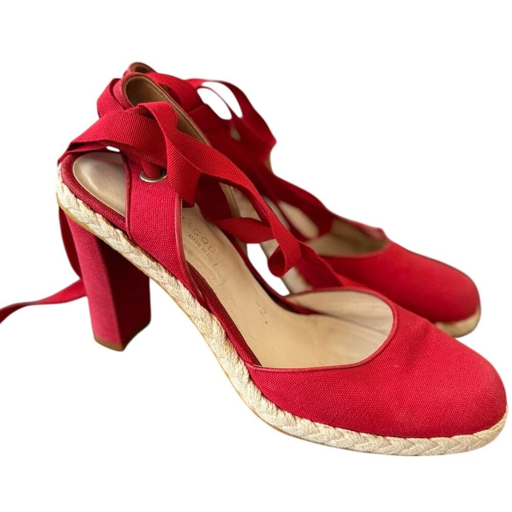Vintage Marc Jacobs Red Lace Up Rope Detail Round Toe Heels
